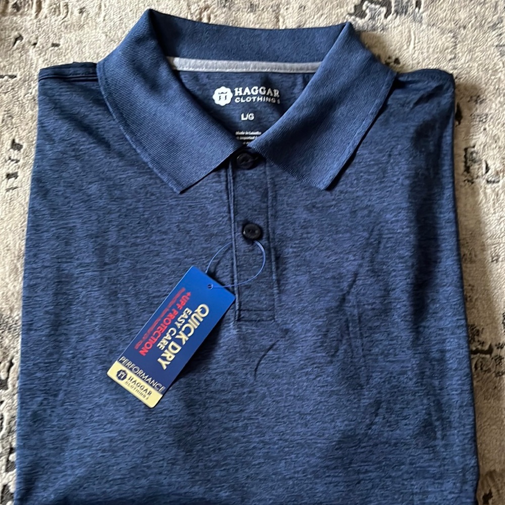 Haggar Quick Dry Blue Heather Short Sleeve Size L